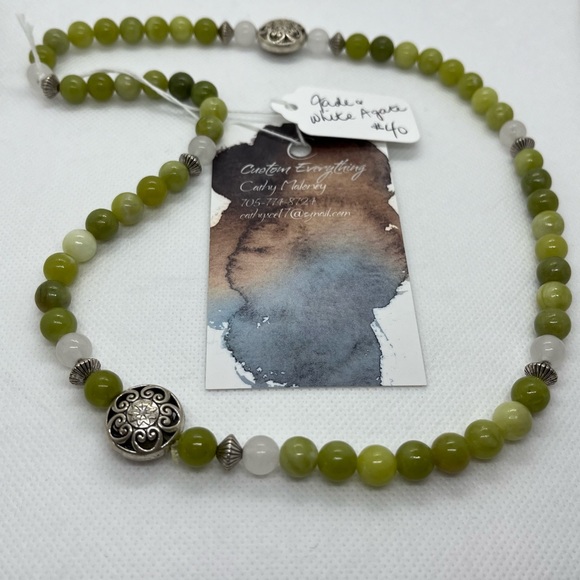 Green and white Jade Half Mala - Picture 3 of 3